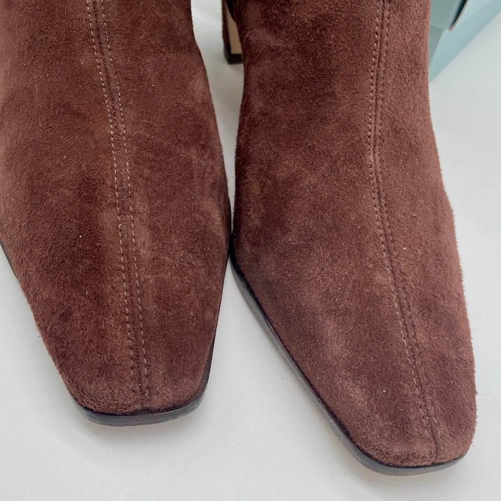 A. MELANI suede stretch sock bootie leather sole low heel 8.5 Mae brown - Picture 5 of 8